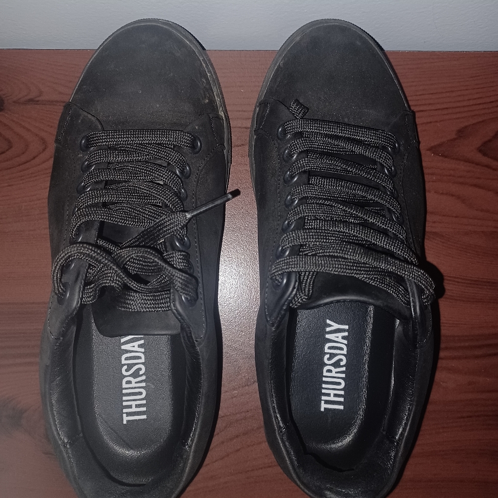 Thursdays black leather low tops